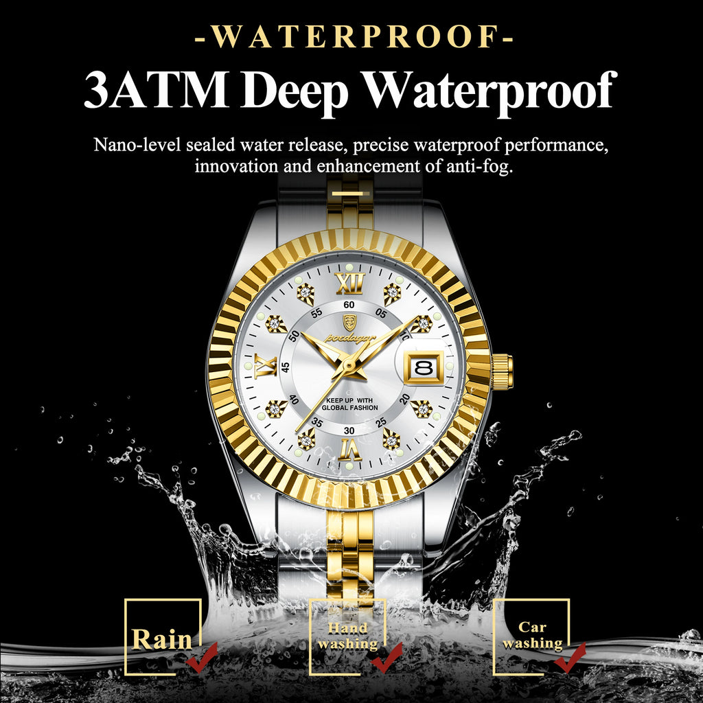 POEDAGAR Luxus elegante Damenuhr Wasserdicht Leuchtendes Datum Damenuhr Edelstahl Quarz Damenuhren Mädchen Reloj