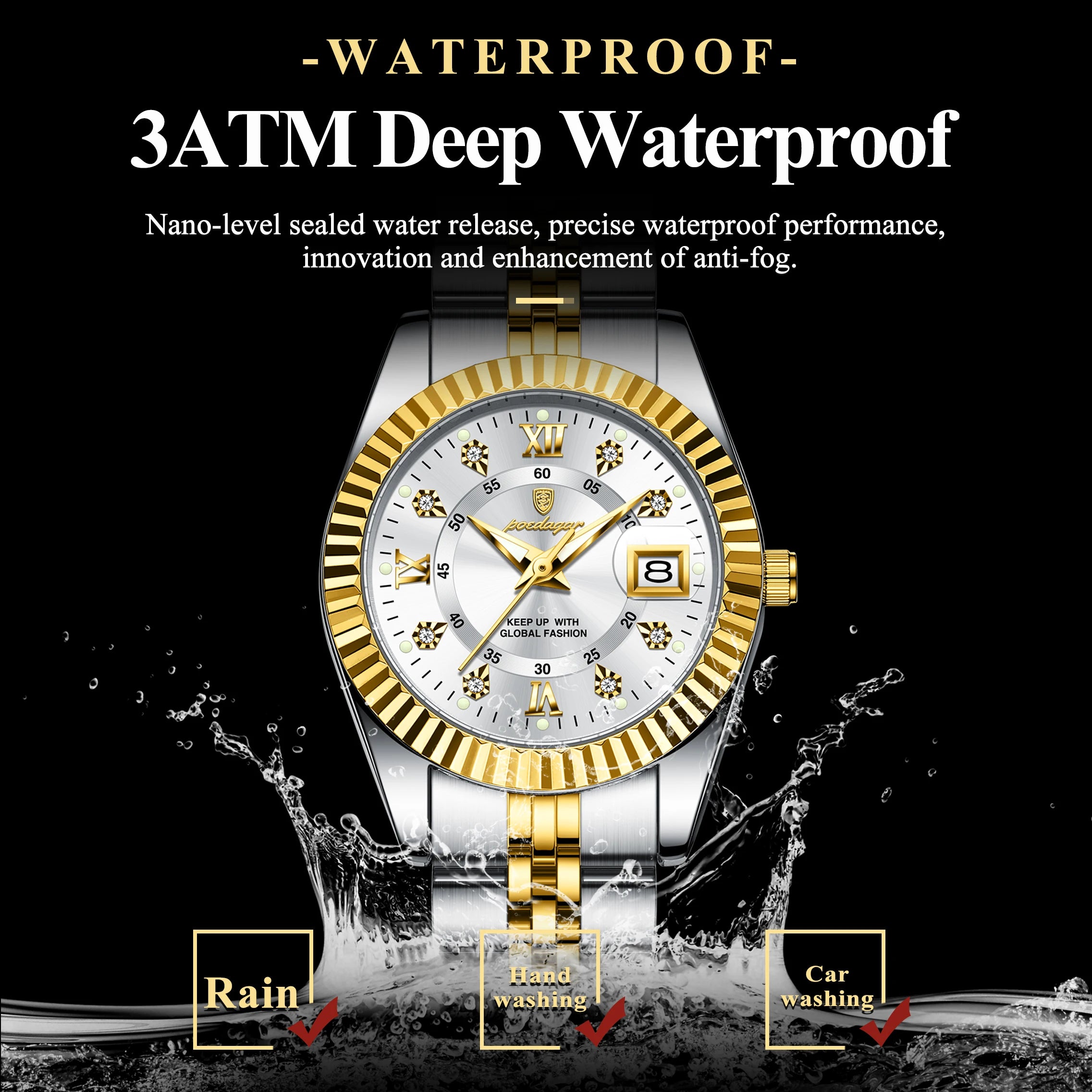 POEDAGAR Luxus elegante Damenuhr Wasserdicht Leuchtendes Datum Damenuhr Edelstahl Quarz Damenuhren Mädchen Reloj