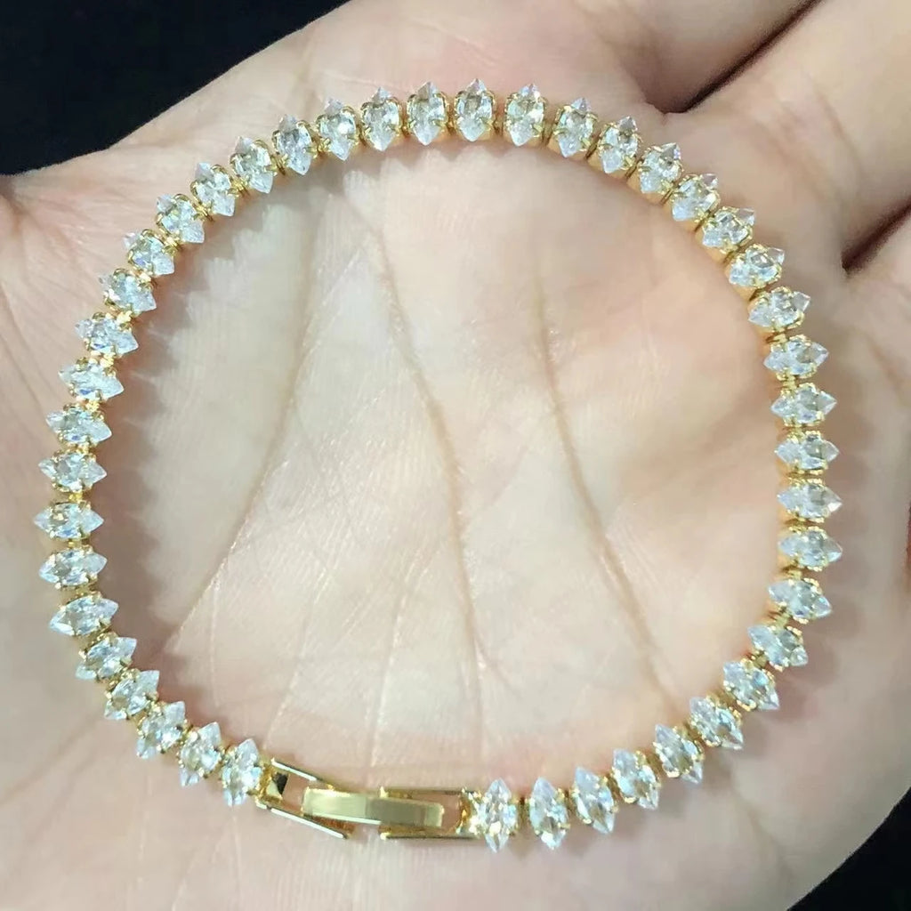 Luxus römische Kristall geometrische Kettenarmbänder für Frauen Trendige Goth Voll Strass Marquise Charm Tennis Armband Hochzeit Schmuck