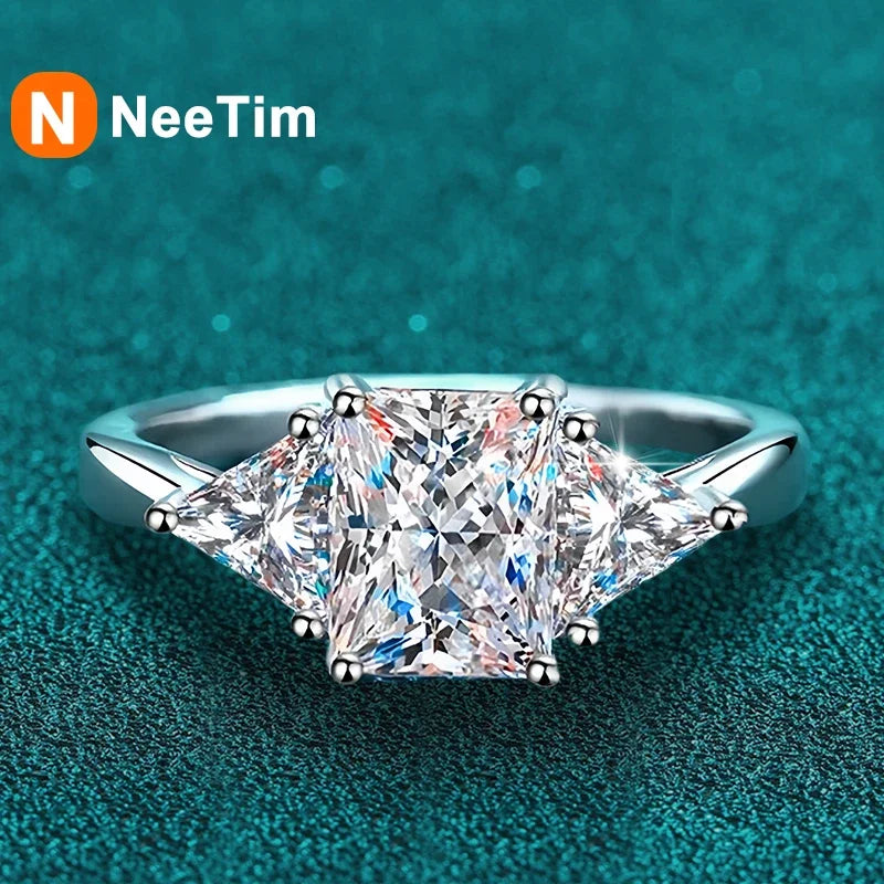 NeeTim Smaragdschliff 3 Karat voller Moissanit Eheringe für Frauen im Labor gezüchteter Diamant Verlobungsring Platinbeschichtung Heiratsringe