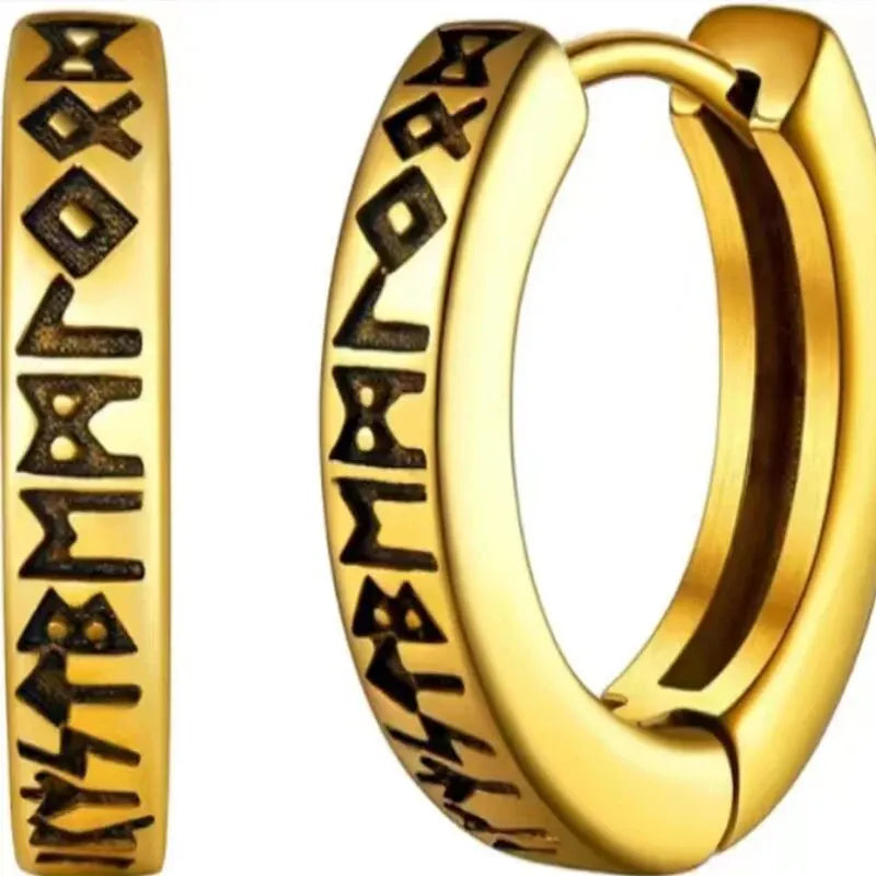 Edelstahl Norwegische Wikinger Runen Creolen Für Männer Frauen Unisex 12 mm Huggie Hoop Religiöse Ohrring Schmuck