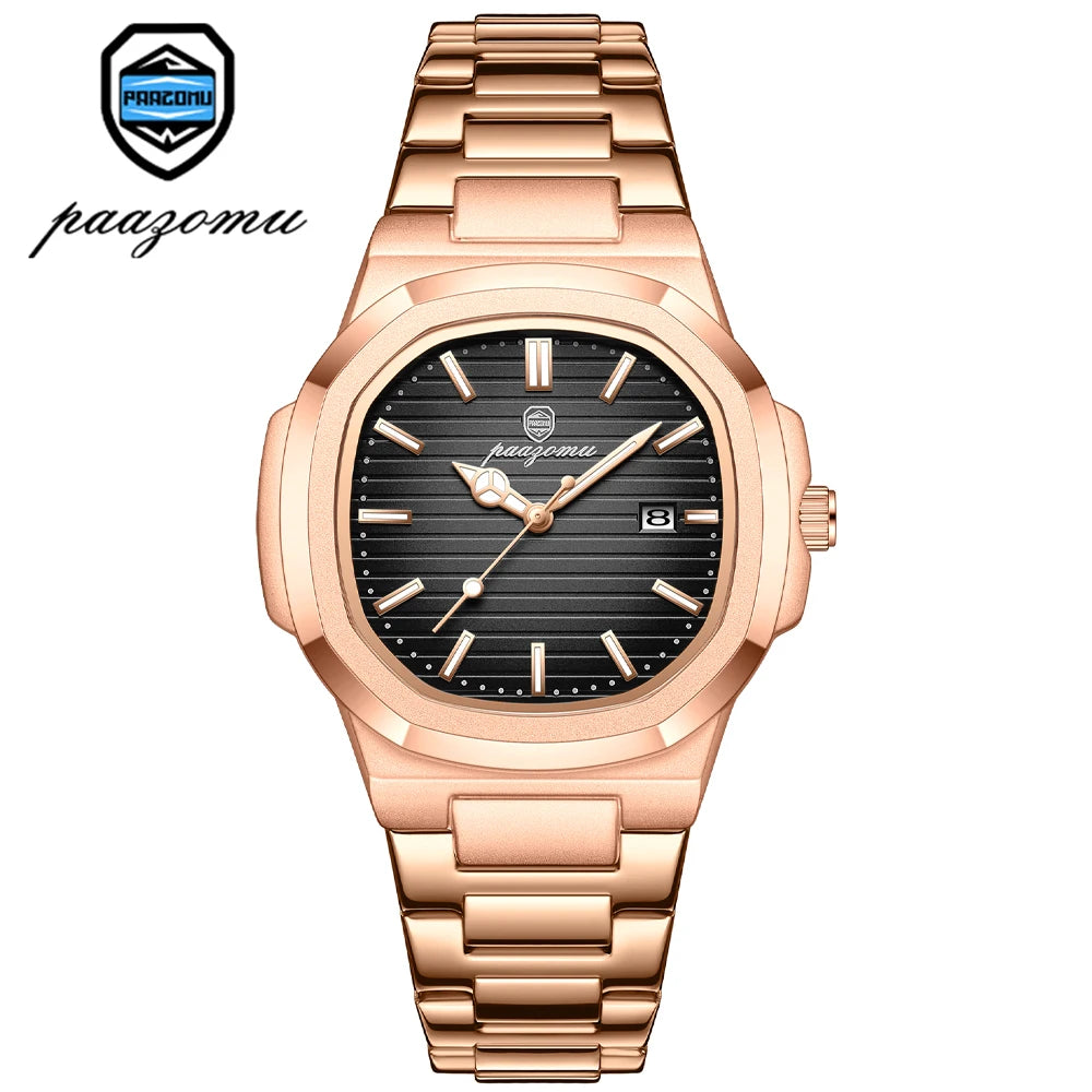 PAAZOMU Reloj de pulsera de lujo para hombre, impermeable, luminoso, cronógrafo, de acero inoxidable, para hombre, reloj de cuarzo, reloj hombre