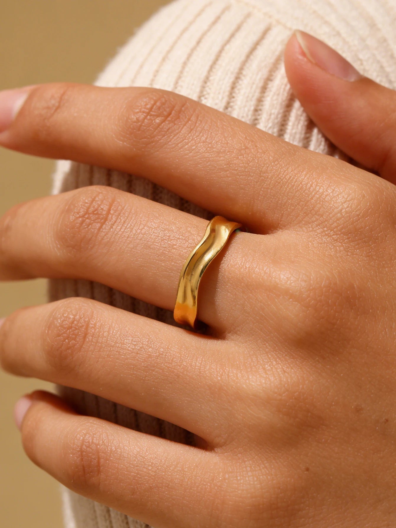 Edelstahl-Minimalist-Textur offene Ringe für Frauen Goldfarbe Hochzeit Ästhetischer Ring Trendige koreanische Stil-Accessoires Anillo