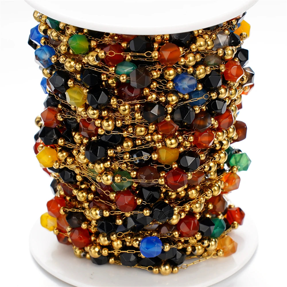 1Meter/Los Gemischte Edelstahl Ungleichmäßige Steinperlenketten für handgemachte DIY Halskette Armbänder Schmuckherstellungszubehör