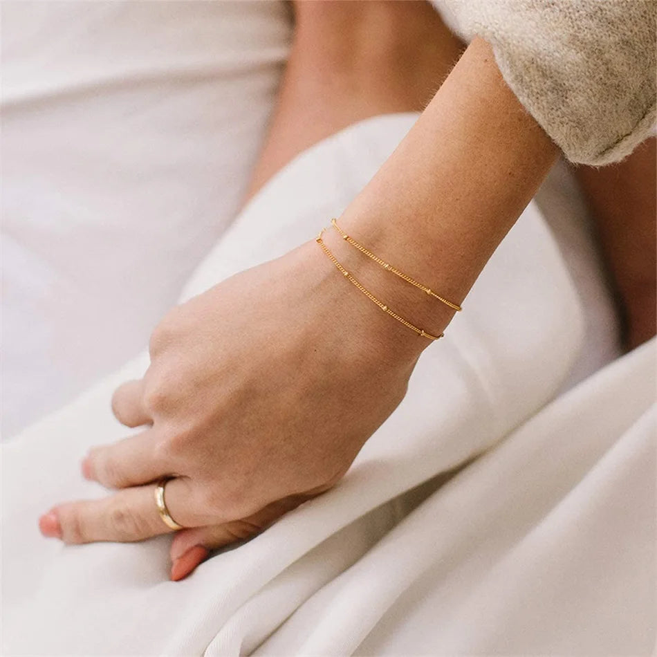 Einfache Damen-Kugelkette Armband Schmuck Neu Geschichtete Dünne Perlenkette Armband Für Frauen Bein 316L Edelstahlkette