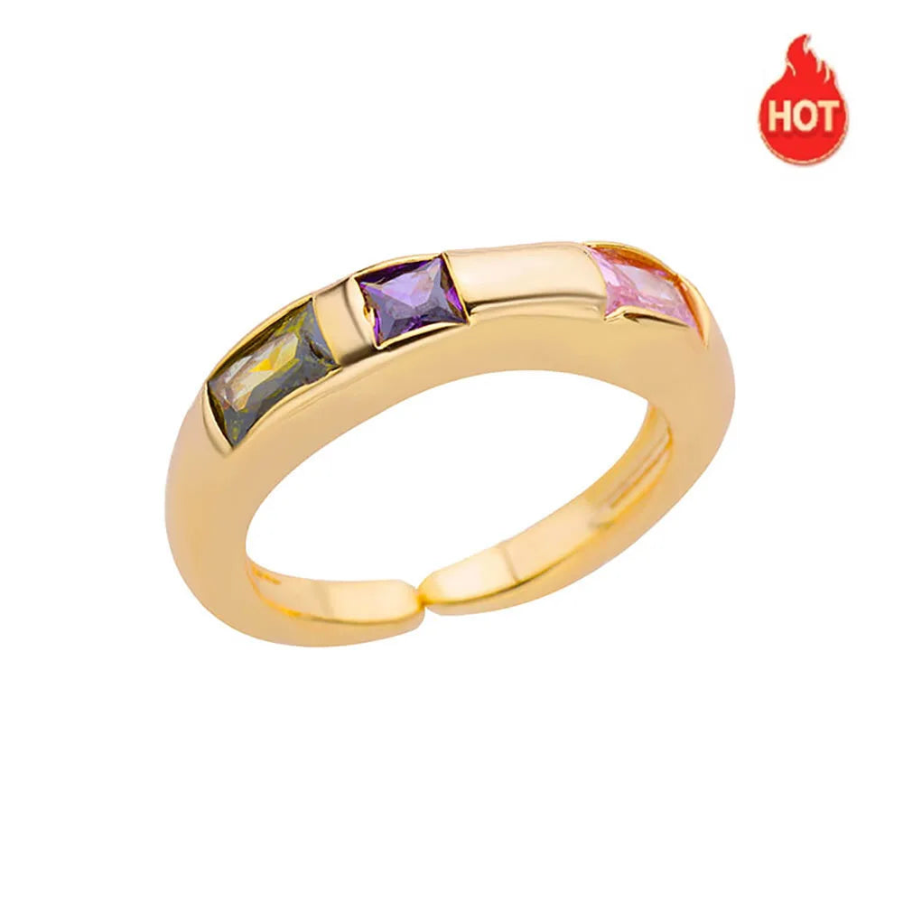 Zirkon Quadrat Fingerringe für Frauen Goldfarbe Unregelmäßiger Edelstahlring Verlobung Hochzeit Ästhetischer Schmuck Mädchen Geschenk