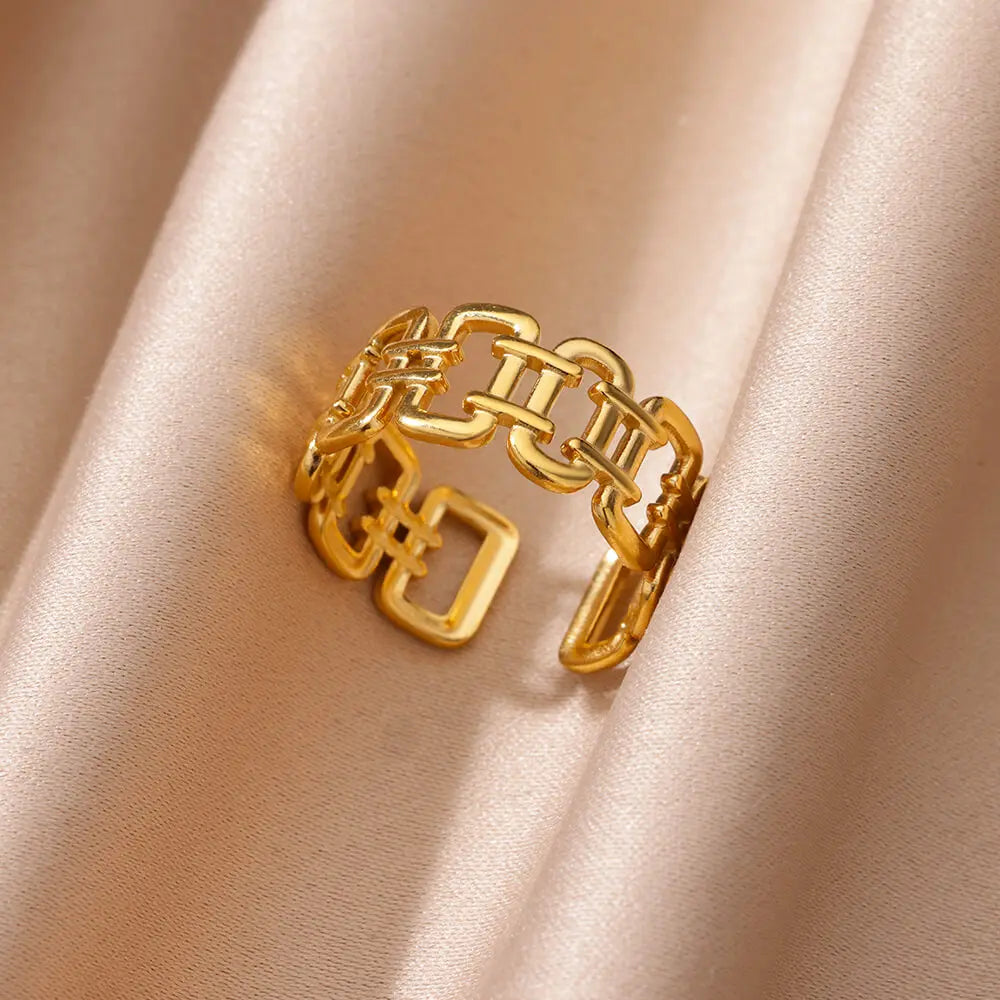 Edelstahl klobige breite Ringe für Frauen Vintage Goldfarbe geometrischer offener Fingerring Mode minimalistischer Schmuck Geschenk Femme