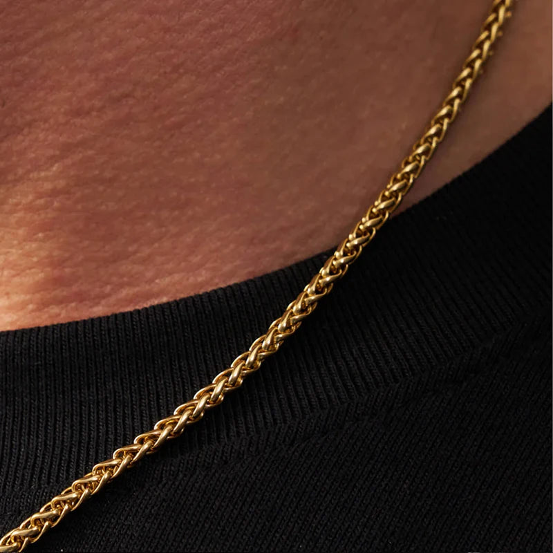Diseño de collar de cadena de trigo de acero inoxidable hipoalergénico de gran venta para hombre con chapado en oro de 18k