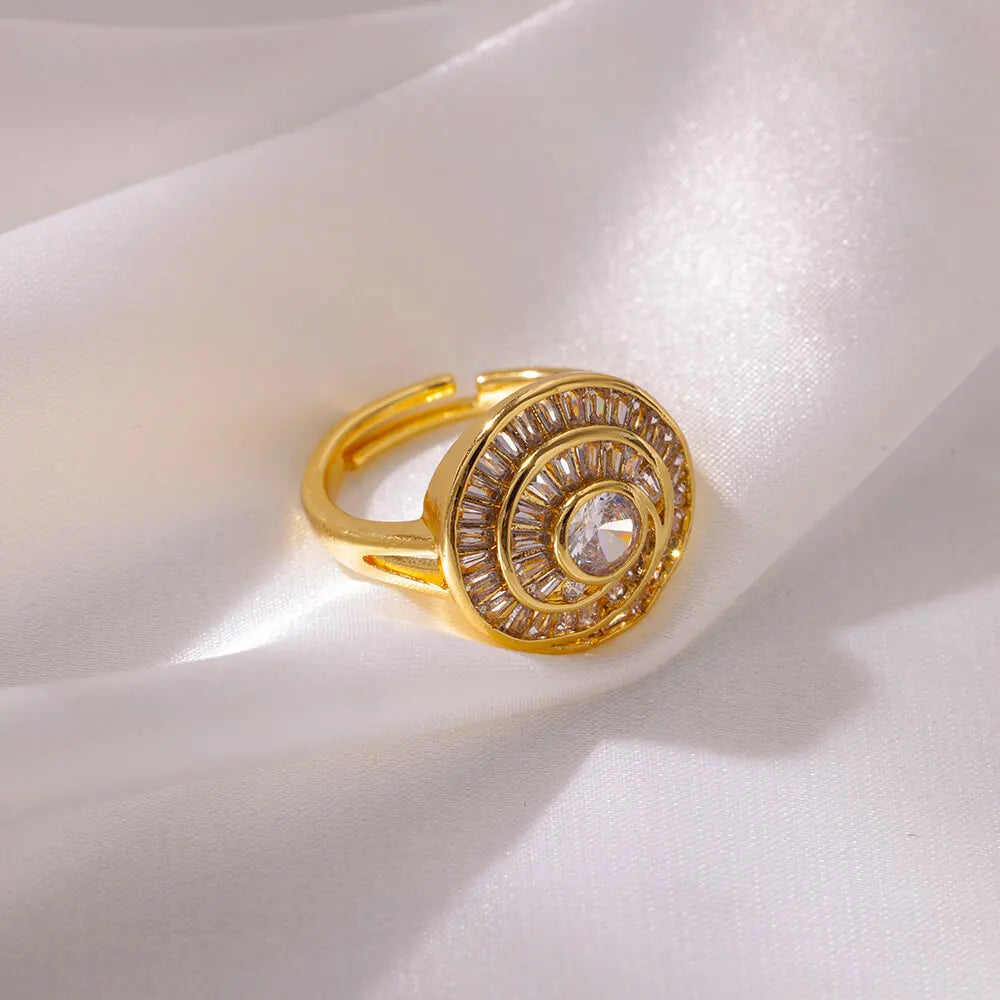 Zirkonia Blumenringe für Frauen, offene Edelstahl-Ringe in Goldfarbe, Hochzeits-Paar-Band, wasserdichter Schmuck