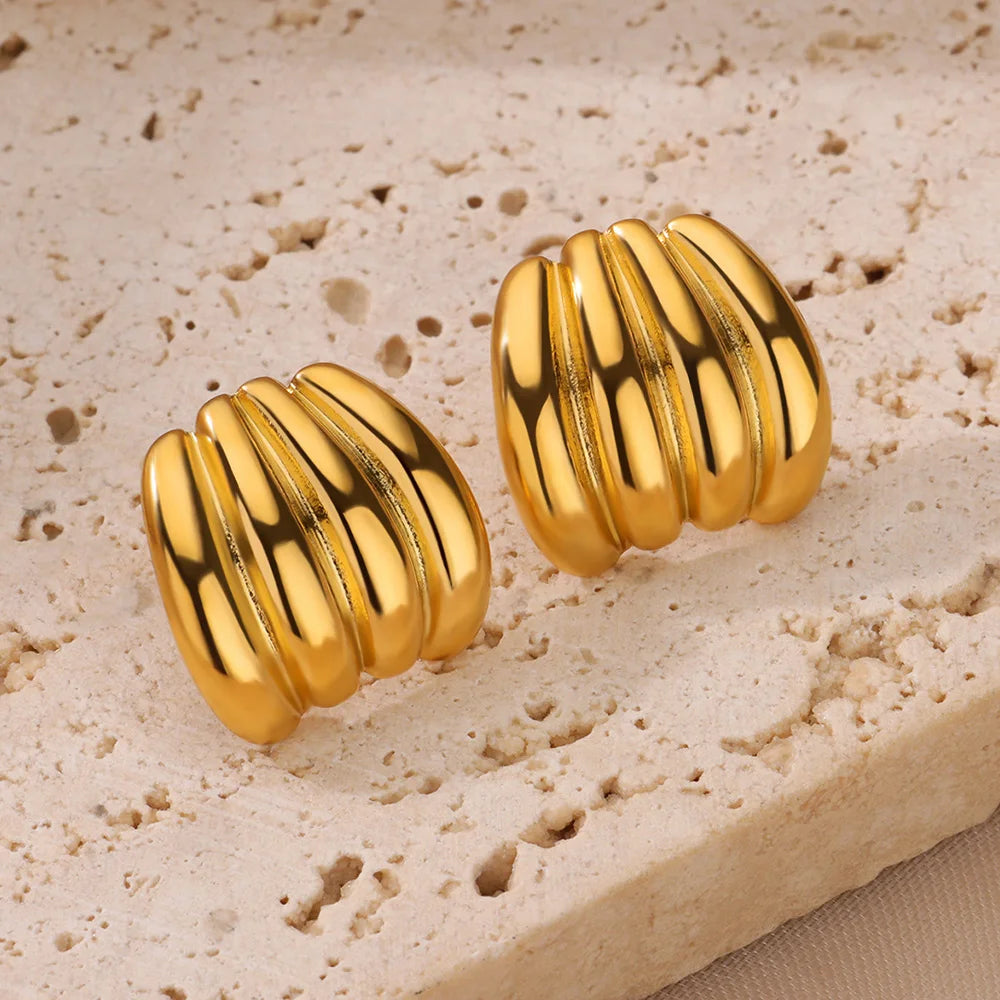 Vintage gestreifte Ohrringe für Damen in Goldfarbe, Edelstahl, geometrische Ohrringe, Statement-Schmuck für Hochzeit und Party, Geschenk 2024