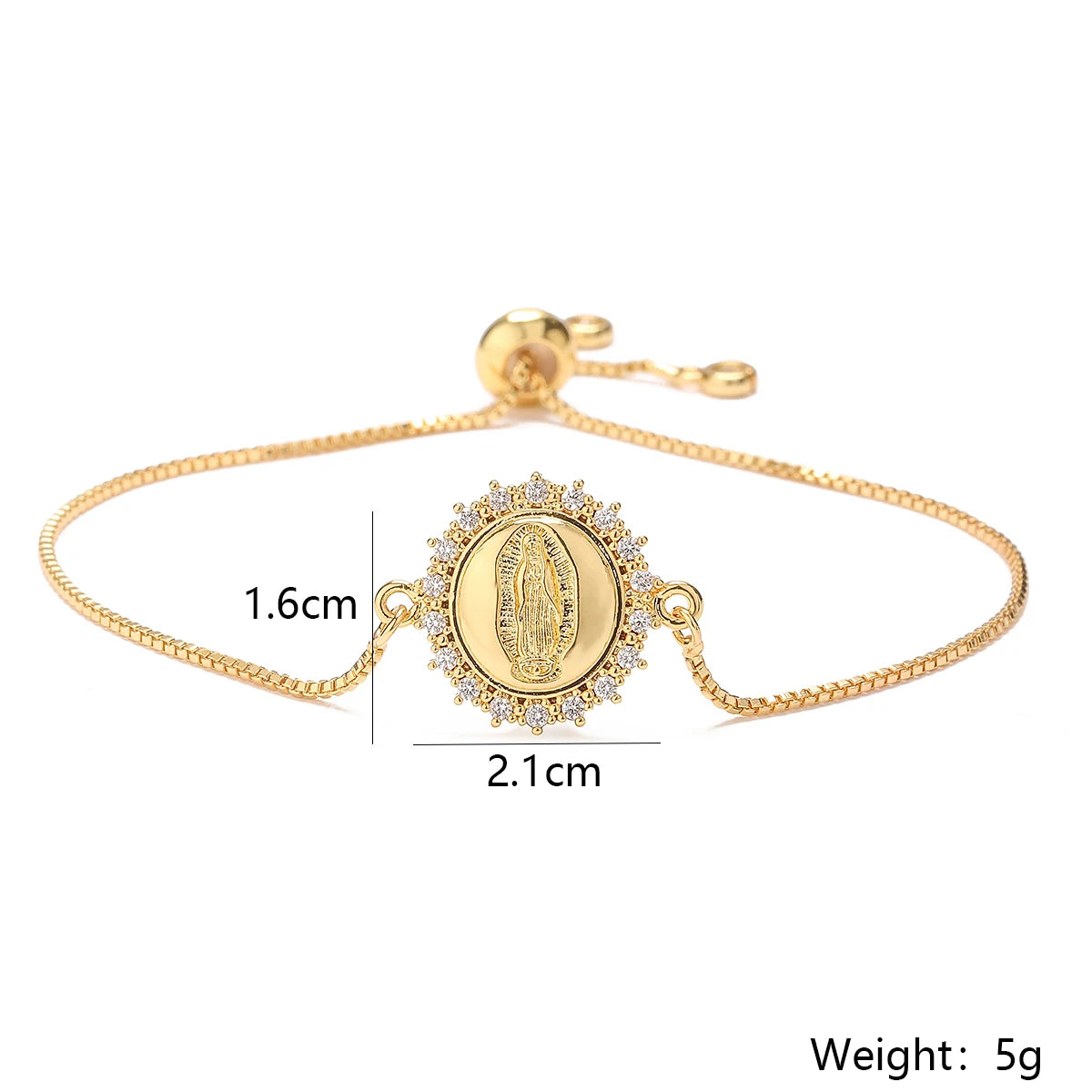 NEWBUY 2026 Mode Goldfarben Box Chain Jungfrau Maria Charm Armbänder für Frauen Glänzende CZ Zirkon Schmuck