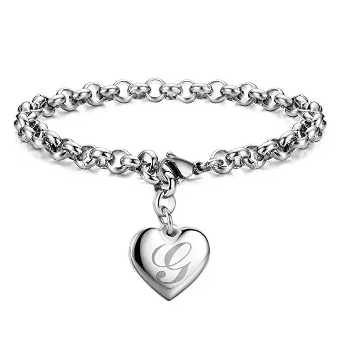 925 Sterling Silber Fein 26 Buchstaben Damen Herren Kette Armband Anhänger Herz Süß Hochzeit Persönlichkeit Schmuck Damen Geschenk Party 20cm