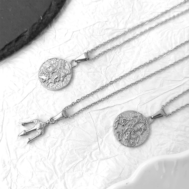 Mitología Medusa Poseidón Tridente Amuleto Acero Inoxidable Griego Antiguo Amuleto Colgante Neptuno para Hombres Colgante Tridente de Oro 18k