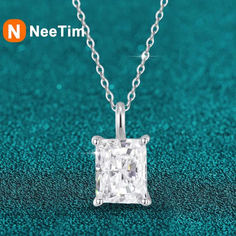 NeeTim 1ct 2ct 3ct 4ct Collar de Moissanita Corte Radiante D VVS1 para Mujer con Baño de Oro Joyería de Plata de Ley 925 Colgante