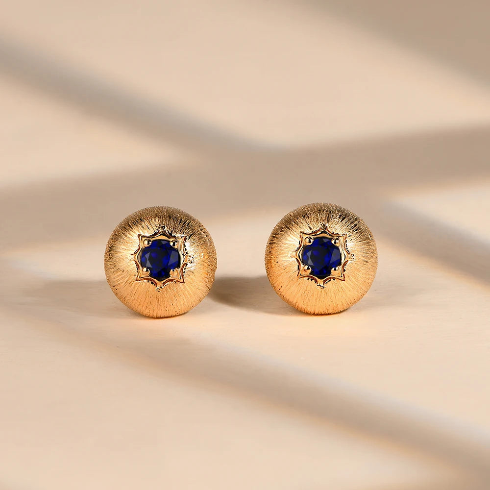MINTYBOX Lab Pendientes de Botón de Zafiro para Mujer de Plata de Ley S925 Vintage Redondos Boda Lujo Compromiso Joyería Fina