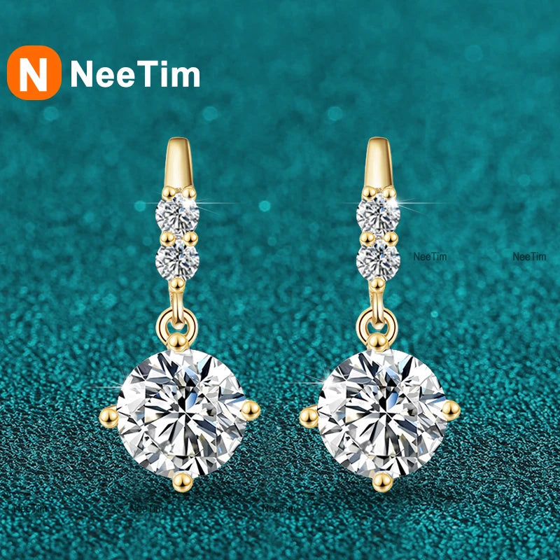 NeeTim 1ct Moissanit Tropfenohrringe S925 Sterlingsilber mit vergoldeten Creolen Hochzeit Party Schmuck mit Zertifikat