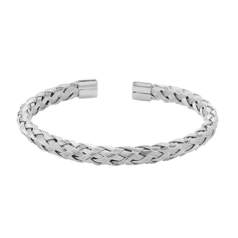 1 Stück Titan-Stahl-Armreif, geflochten, trendiger und minimalistischer Stil, Stahldraht geflochten, verstellbares C-förmiges Armband