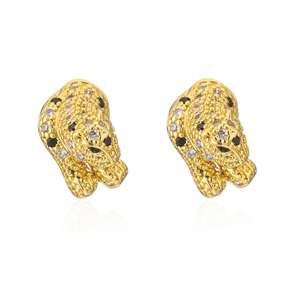NEWBUY Mode Goldfarbe Tier Ohrhänger für Frauen Einzigartiges Design Leopard Ohrring Statement Damen Party Schmuck