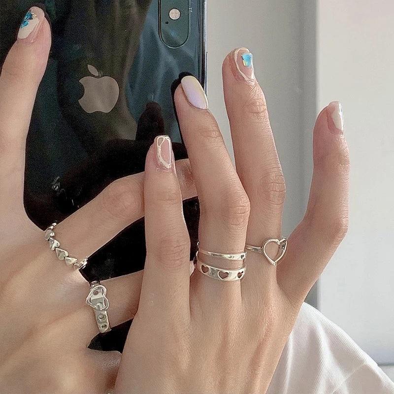 Bohemian Schmetterling Perlenringe Set für Damen Glänzende Perle Gothic Vintage Plattiert Retro Strass Einfacher Fingerschmuck Geschenk