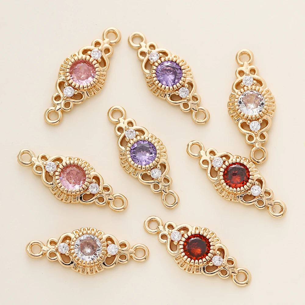 5/10 unidades/paquete de colgantes ovalados conector de 2 orificios de latón chapado en oro de 18 quilates para hacer collares y accesorios de joyería DIY