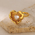Gold Color Stainless Steel Geometric Rings for Women Zircon Heart Sun Moon Open Ring Fashion Aesthetic Jewelry Wedding Gift