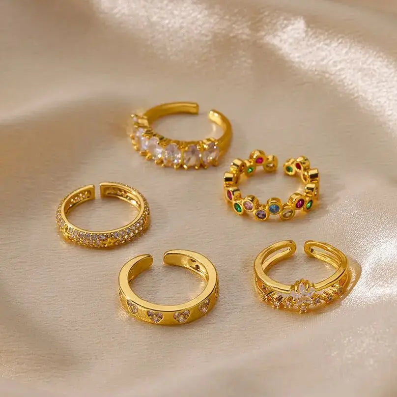 Zirkon Geometrische Herzringe für Damen Edelstahl Goldfarbe Ehering Luxuriöser Ästhetischer Schmuck Paar Geschenk 2025