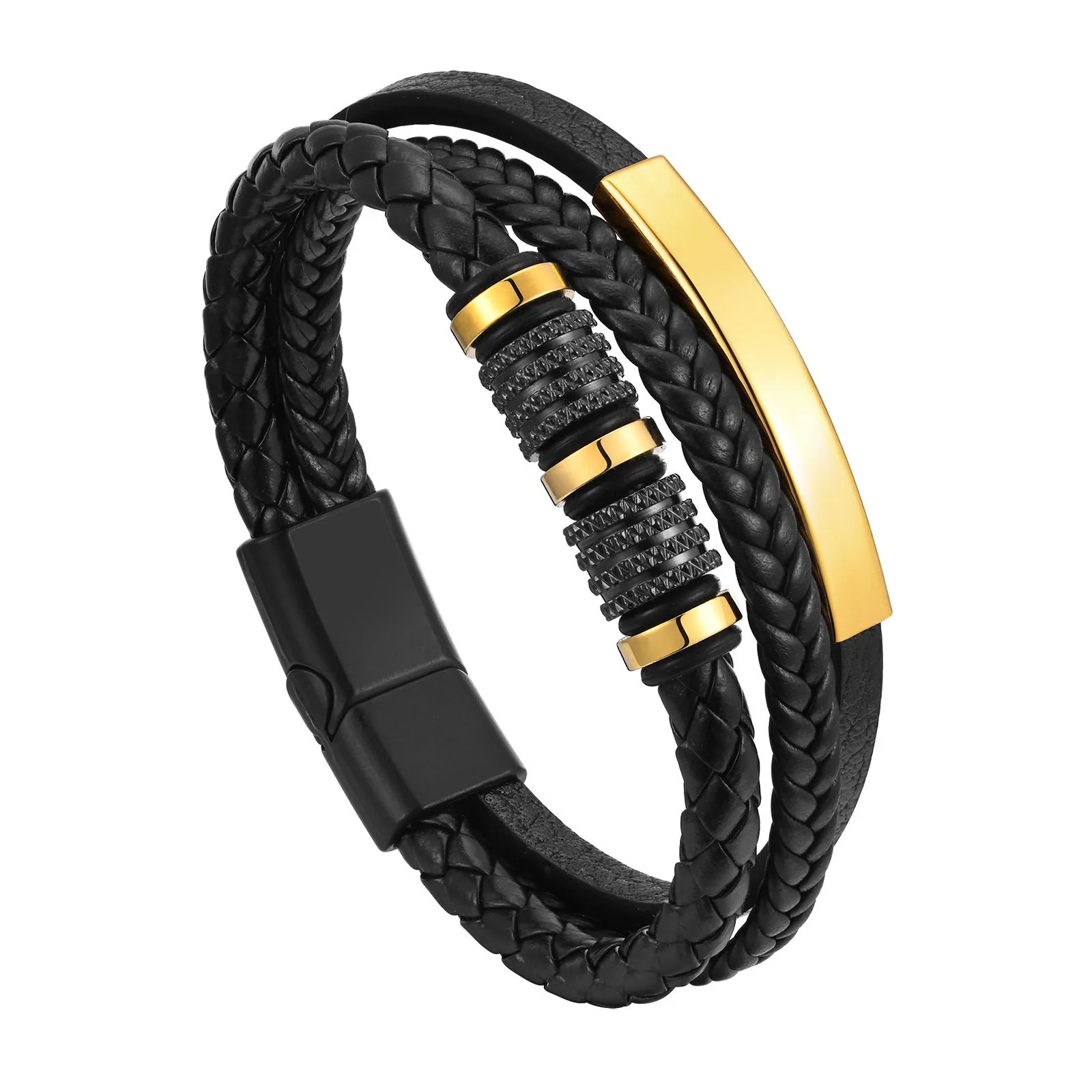 Vnox Personalisiertes Geflochtenes Lederarmband für Herren Handgefertigt Dreifach Geflochtenes PU-Lederarmband Individueller Name Text Schmuck Geschenke