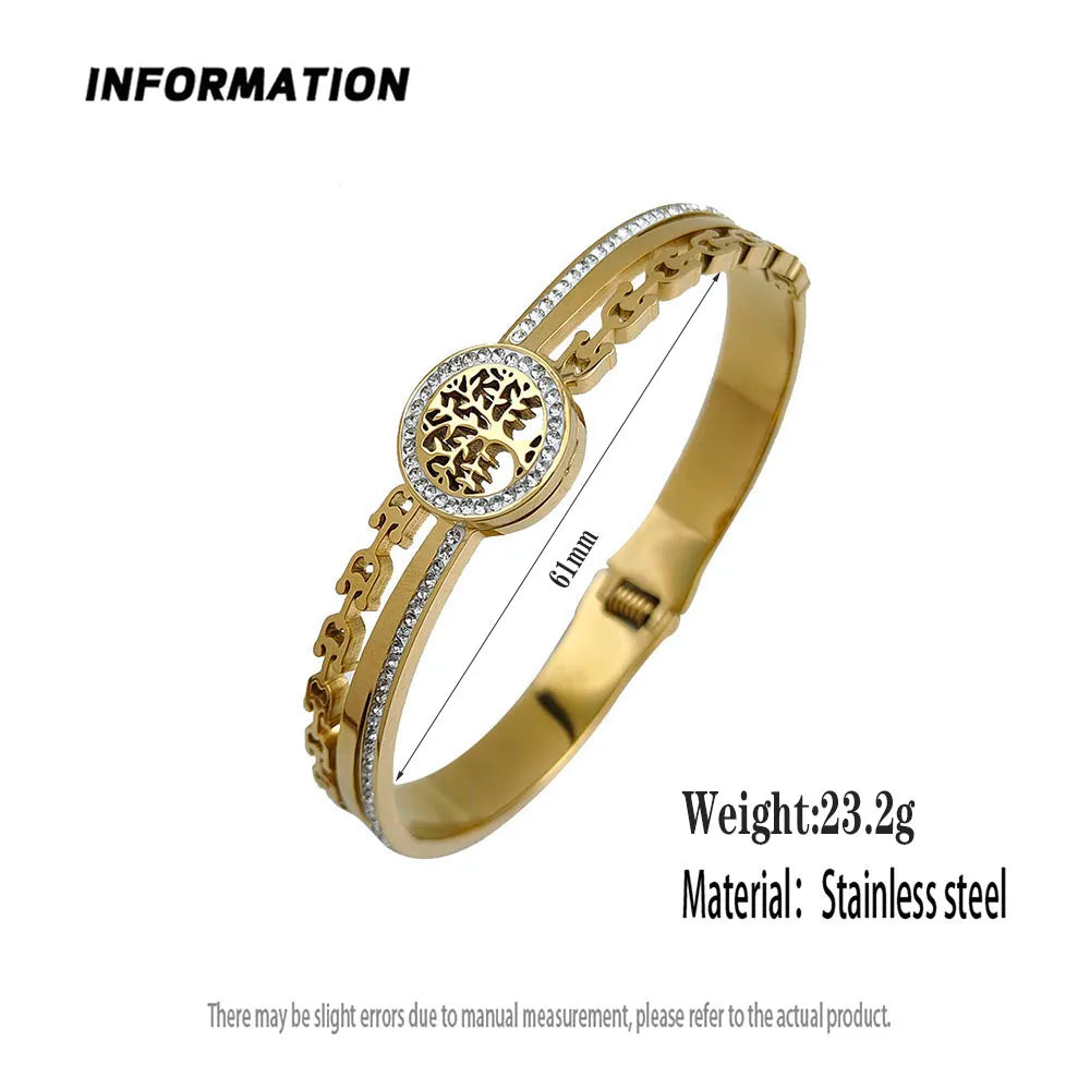 Neues Armband „Baum des Lebens“ mit Hufeisen-Zirkon, vergoldeter Edelstahl 18K, hochwertiges wasserdichtes Partnerarmband, Frauengeschenk