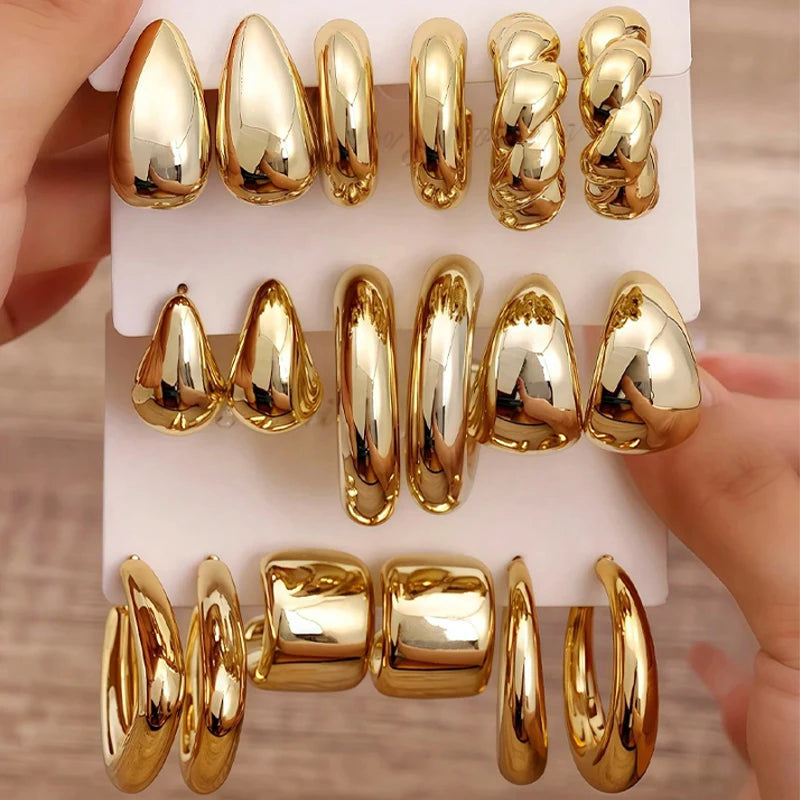 18 Teile/Set Mode Wassertropfen Ohrringe Für Frauen Vintage Übertreibende Geometrische Twist Creolen Personalisierte Schmuckgeschenke Neu