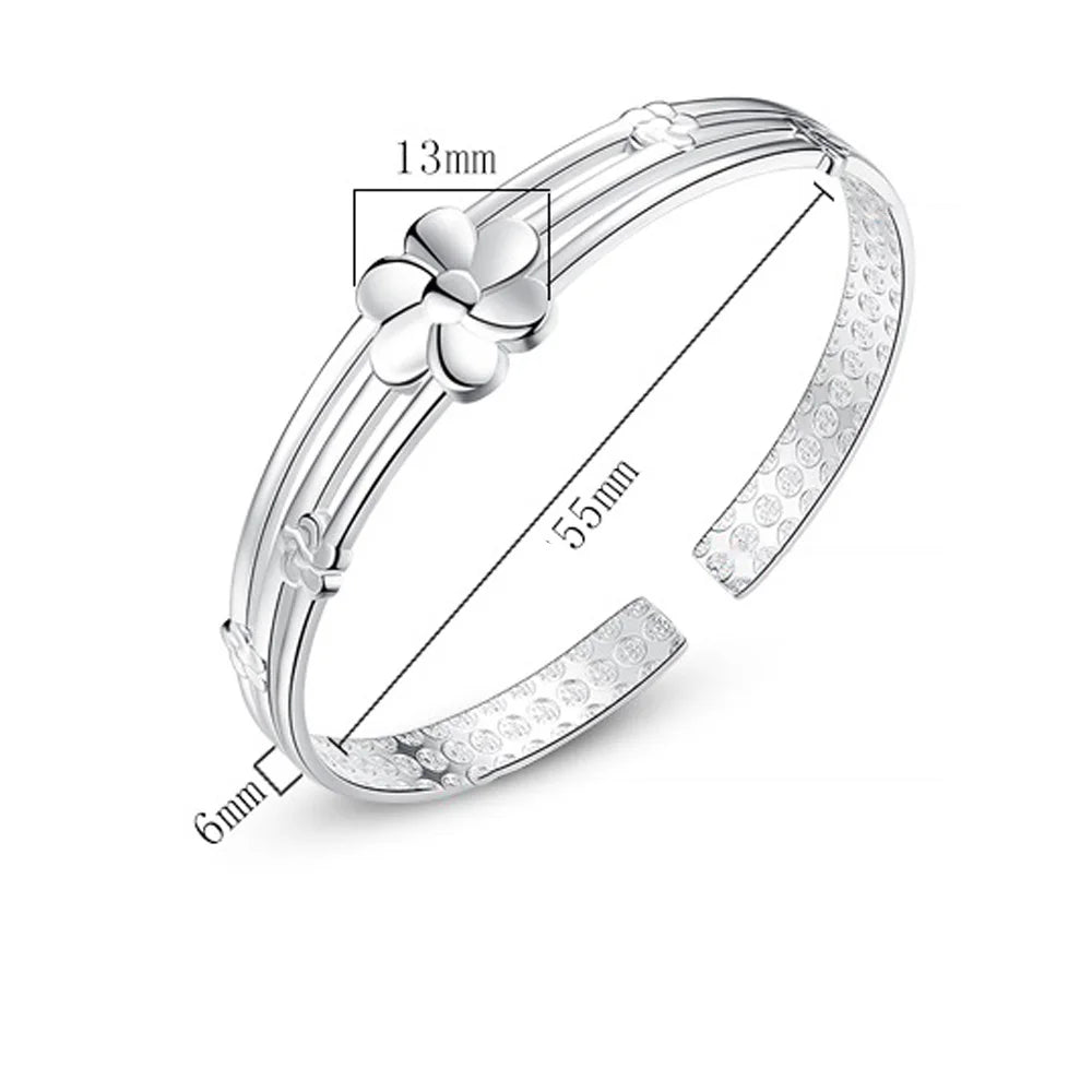 925 Sterling Silber Blumen Offener Armreif Handarmbänder Für Frauen Luxuriöser Schmuck