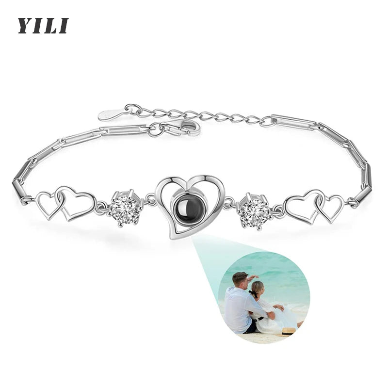 Personalisierte Foto-Armbänder mit Projektion – Armband mit Bild im Inneren, 100 Sprachen „Ich liebe dich“, Edelstahl-Armband