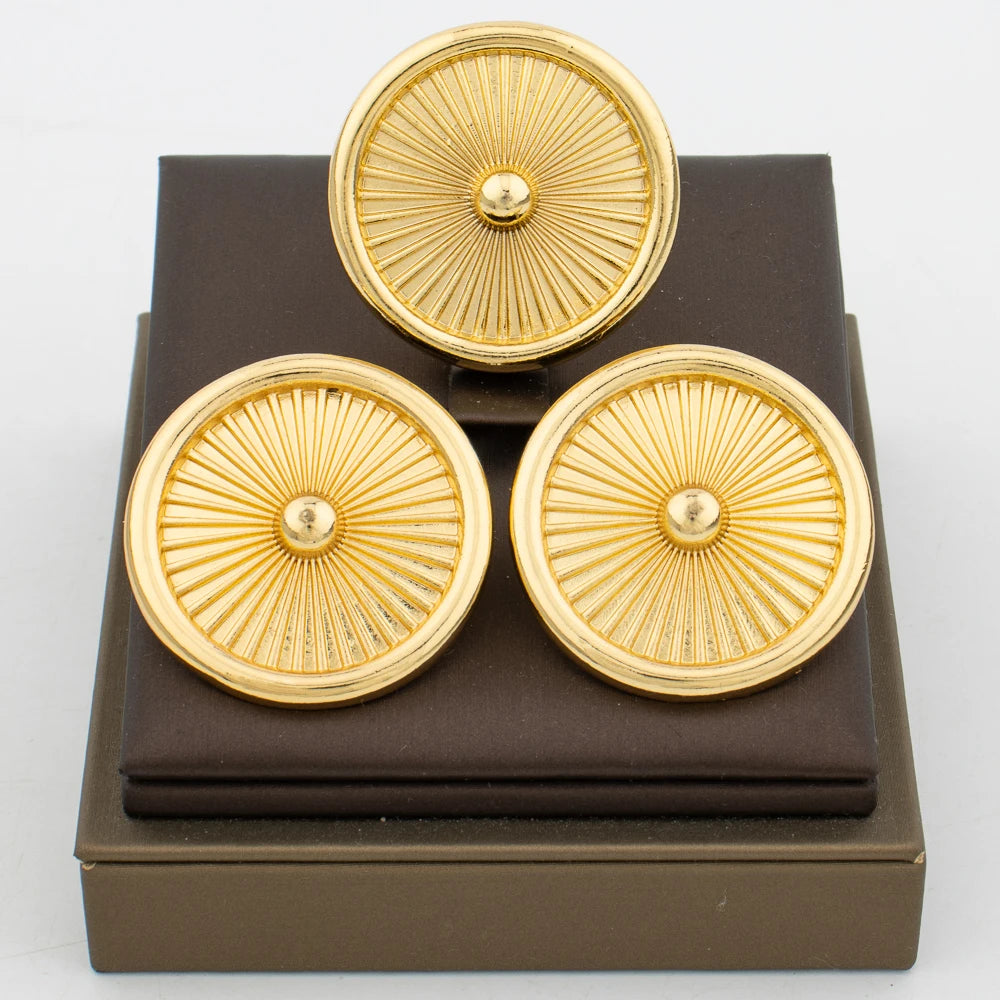 Afrikanisches Blumenmuster Ohrringe und Ring Schmuckset 18 Karat vergoldete Clip-Ohrringe und Fingerring Böhmisches Design Schmuckset