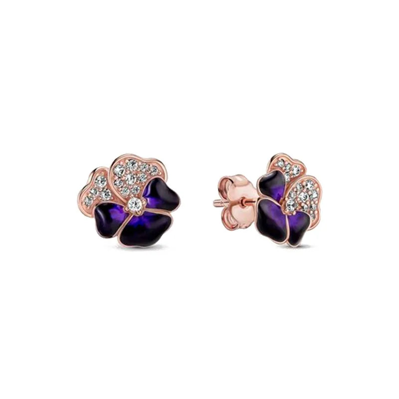 Roségoldfarbene 925er Sterling Silber Blumenohrstecker, Passend für Frauen Festival Weihnachtsgeschenke Charm Schmuck