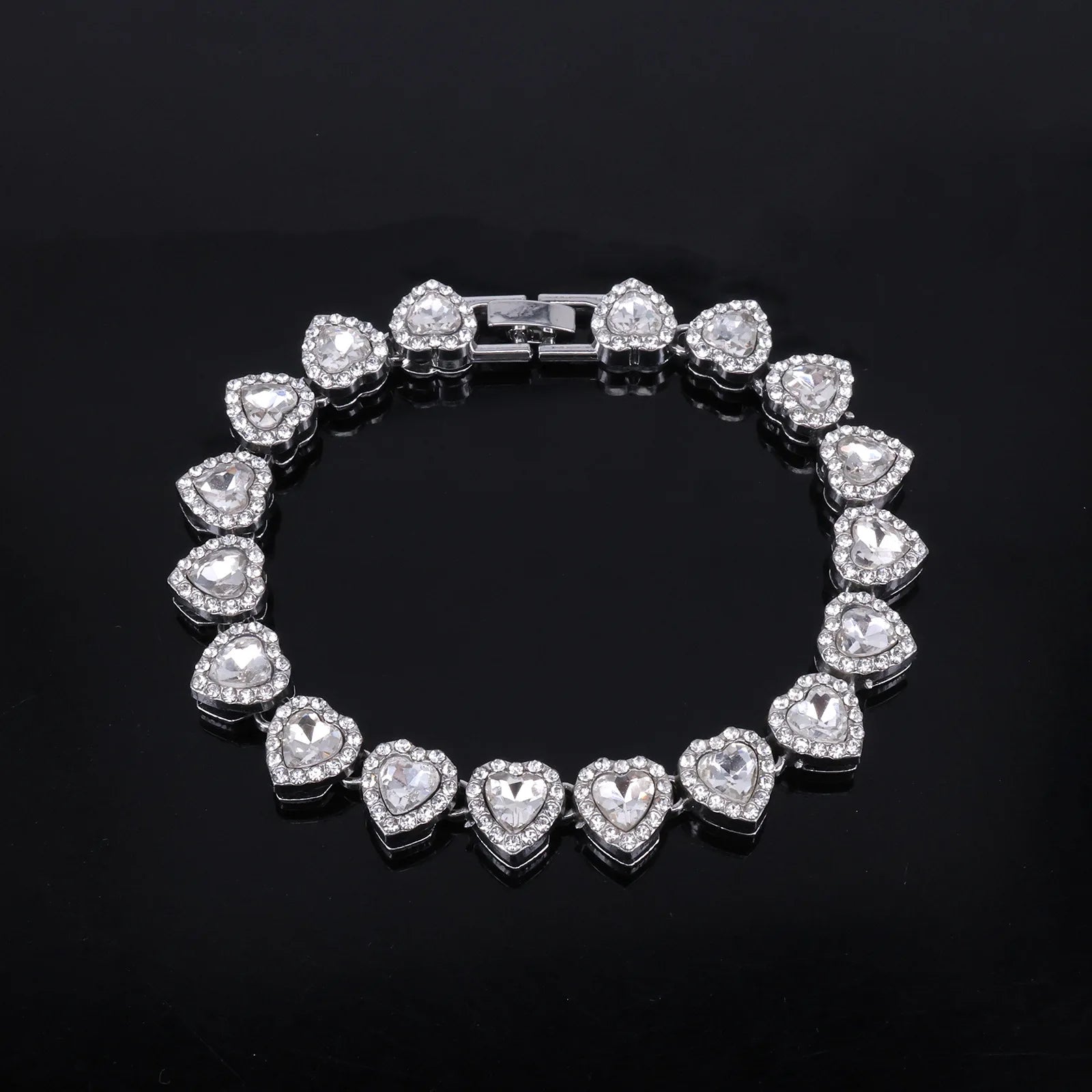 Yupsk 45CM/20CM Shiny Heart Rhinestone Hip Hop Rock Tennis Chain Bracelet Necklace for Women Men Trendy Jewelry Set Gift