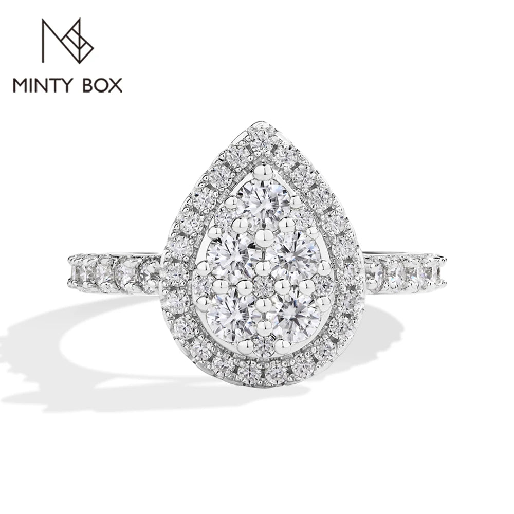 MINTYBOX Anillos de compromiso de halo de moissanita de plata esterlina 925 para mujer 1.15ctw Anillo de diamantes de laboratorio chapado en oro de 18 quilates Joyería fina