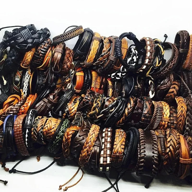 5 Stück/Los Vintage Leder Charm Armbänder für Herren und Damen, verschiedene Stile, verstellbarer Armreif, Modeschmuck im Großhandel