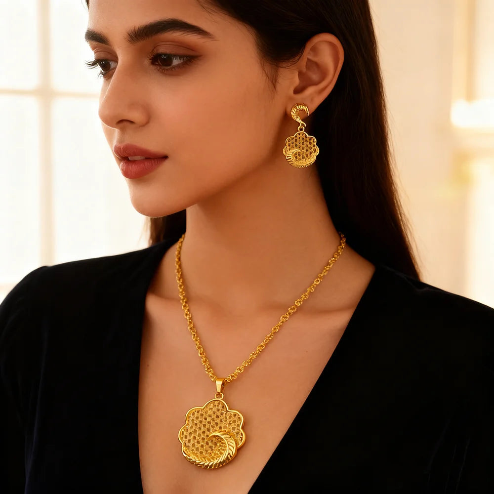 Modeschmuck-Set aus Gold, Edelstahl-Ohrringe und Halsketten für Damen, einfaches Persönlichkeitsgeschenk, Hochzeitsfeier-Accessoires
