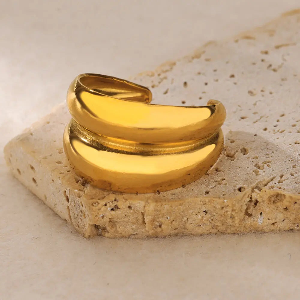 Goldfarbene Edelstahl Geometrische Ringe für Frauen Zirkon Herz Sonne Mond Offener Ring Mode Ästhetischer Schmuck Hochzeitsgeschenk