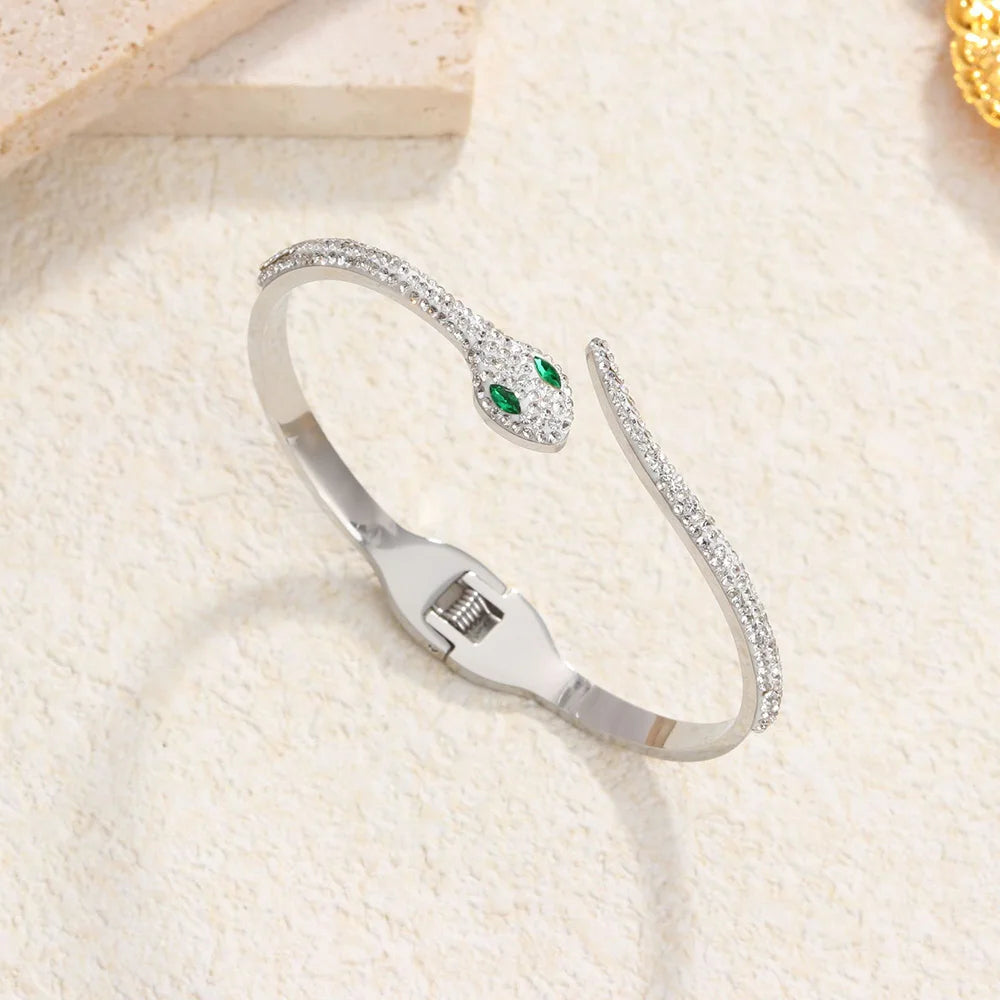 Klassisches Edelstahl-Zirkon-Emaille-Damenarmband, hochwertiges wasserdichtes Metallarmband, Hochzeitspartyschmuck