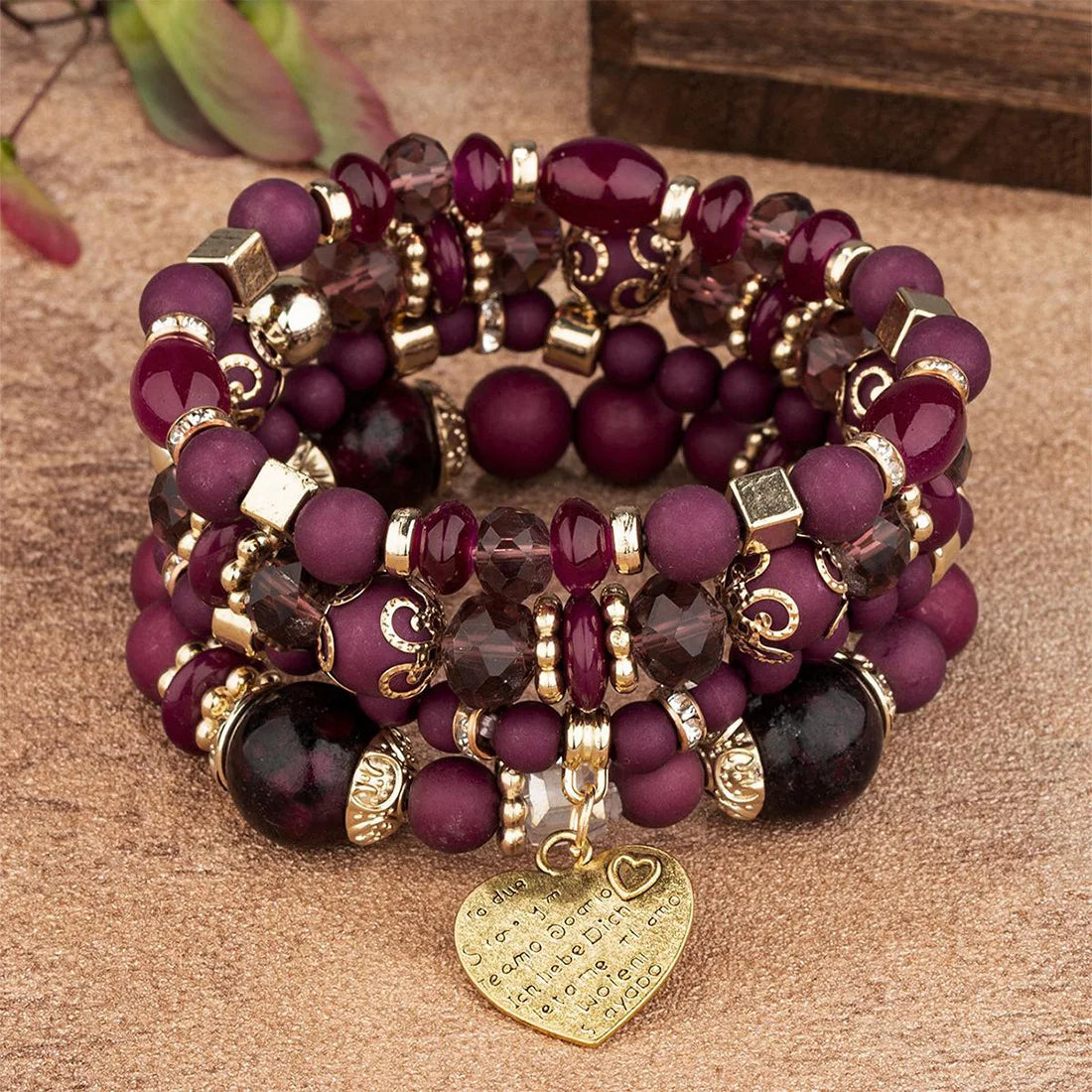 4 Stück Lebensbaum Herz Armband Set Für Frauen Acryl Glasperlen Kette Elastisches Armband Weibliche Mode Party Schmuck