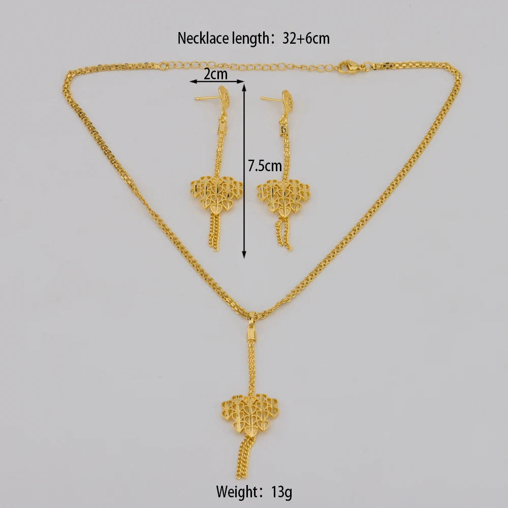 Vergoldetes Halsketten-Ohrring-Schmuckset für Damen, Mode-Anhänger, Party, Braut, Hochzeit, Verlobungsschmuck Geschenk
