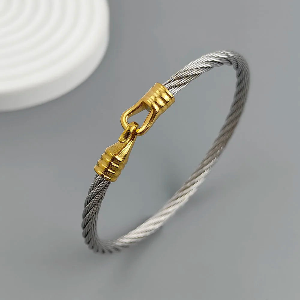 Neues Armband aus Stahldraht mit Knopfmuster, Hufeisen, vergoldet, Edelstahl, 18K, hochwertiges, wasserdichtes Paar-Armband, Frau