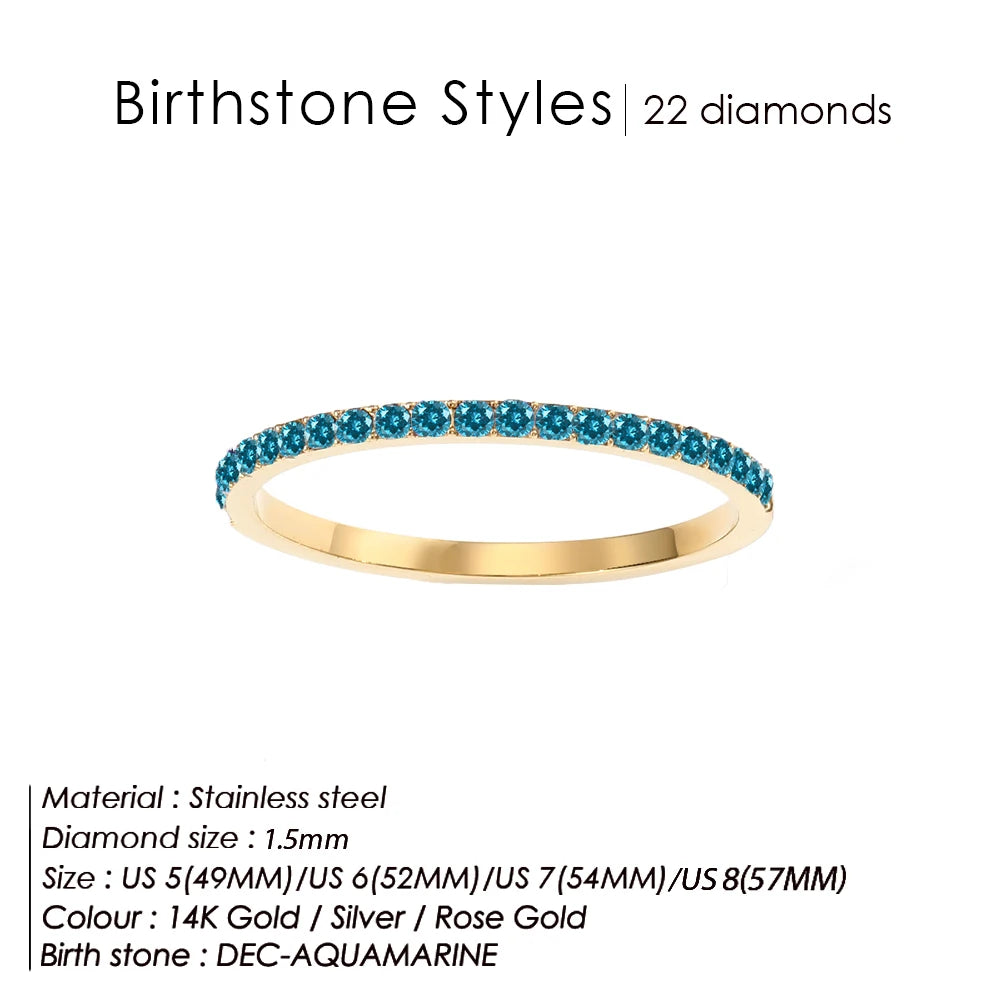 Edelstahl Geburtssteinring für Damen 12 Sternzeichen Mode Farbige Strassringe Jubiläum Hochzeit Geschenk Schmuck Großhandel