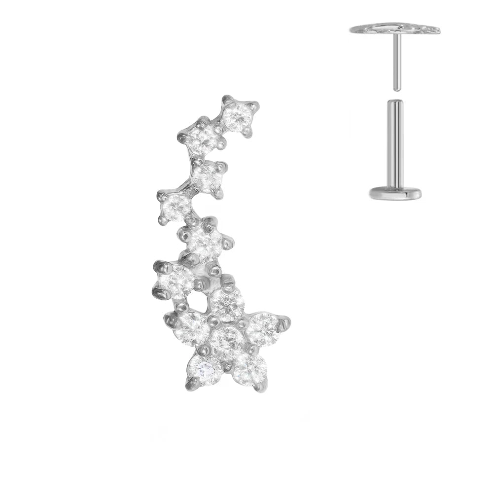ASTM F136 G23 Titan Piercing Ast Ohrring Stecker Mond Push-In Zirkonia Gewindelos Labret Piercing 16/18/20G Knorpelkörperschmuck
