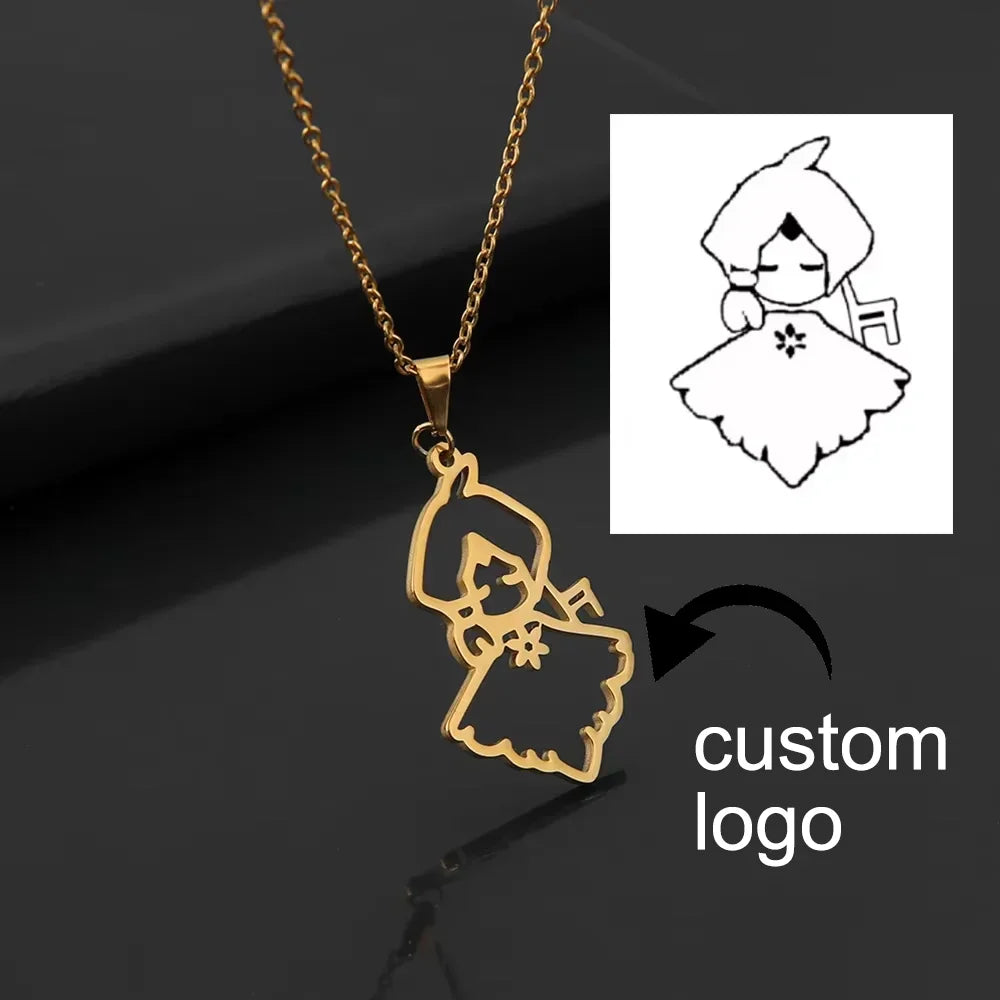 Custom Logo Picture Pendant Necklace For Women Girl Stainless Steel Birthday Gift Children's Drawing Photo Personalized Jewelry
