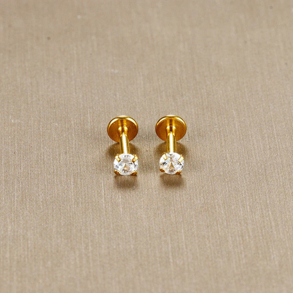 2PC Labret Tragus Stud Earrings 16G Surgical Stainless Steel CZ Crystal  Monroe Helix Cartialge Conch Medusa Lip Body Piercing