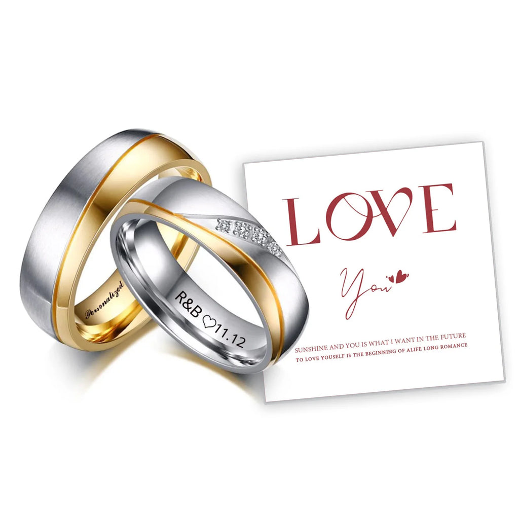Anillos de boda personalizados con nombre grabable para parejas, hombres y mujeres, de acero inoxidable, regalos para fiesta de compromiso