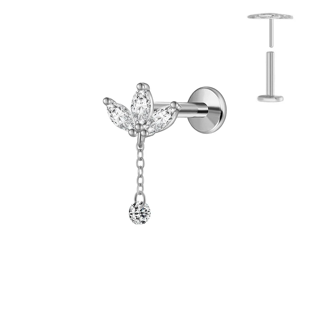 ASTM F136 G23 Titan Horse Eye Zirkon Krone Quaste Piercing Flacher Ohrring Knorpelkette Push-In Labret Stecker