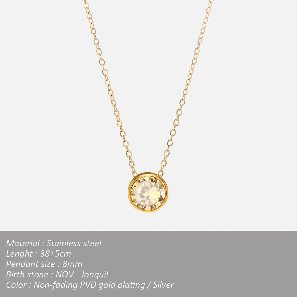 SUNIBI Edelstahl Geburtsstein-Halskette für Damen, goldfarben, Brautschmuck, Designer-Anhänger, Halsketten, Geburtstagsgeschenk, Großhandel