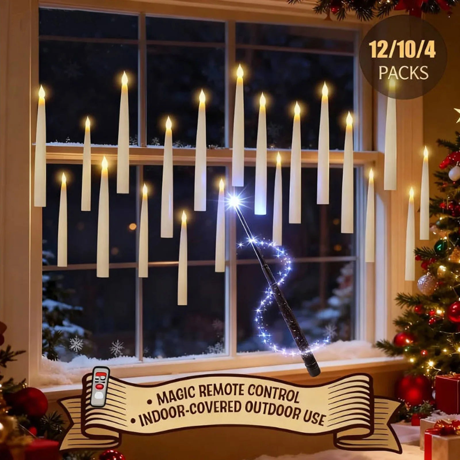 Velas flotantes con varita, 12 velas colgantes mágicas, luz cálida parpadeante, velas LED flotantes sin llama, decoración de Halloween
